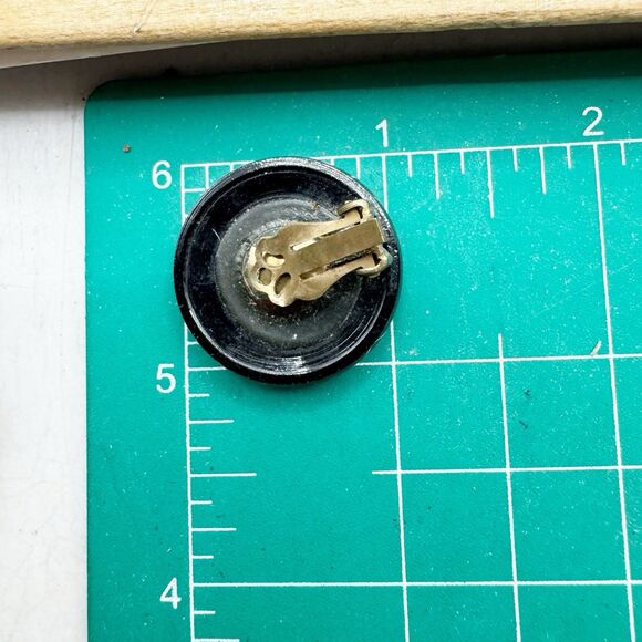 Vintage Czech Glass Black Copper Faux Marcasite Button Earrings Clip On Bohemian - Picture 4 of 5